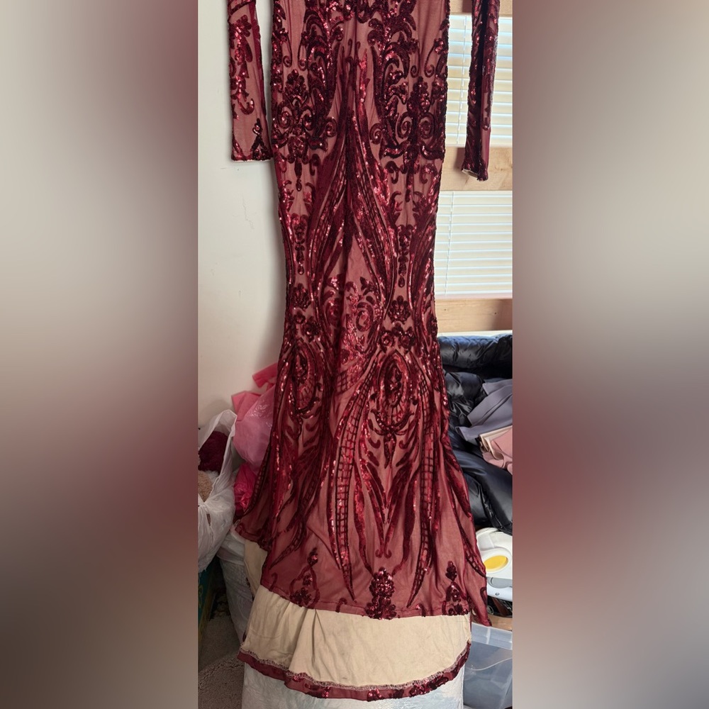 Fashion Nova Burgundy Sequin Maxi Dress - Picture 2 of 4